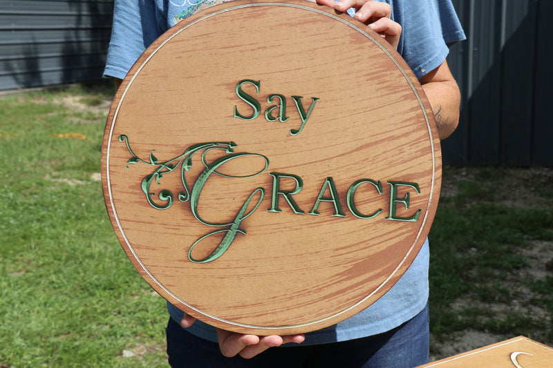 Say Grace Round Plaque