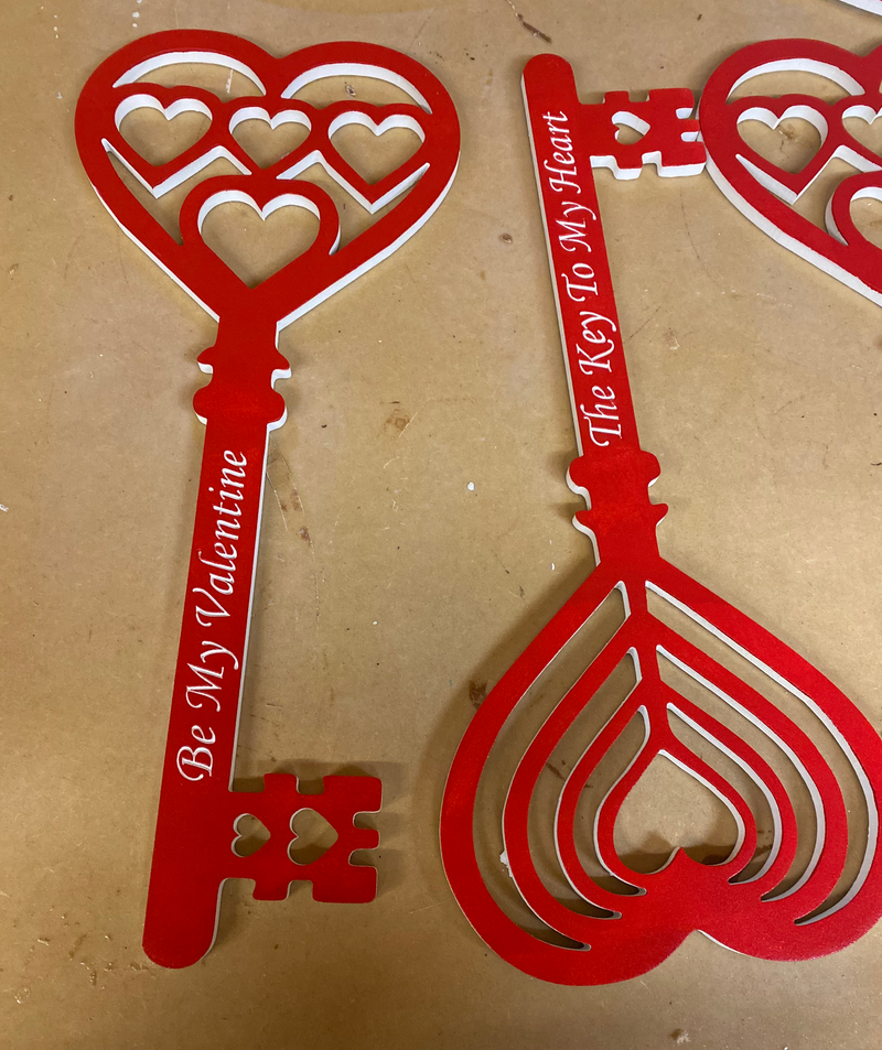 "Be My Valentine" & "The Key to My Heart" wood designs.  Multiple color options available. Ready to hang!